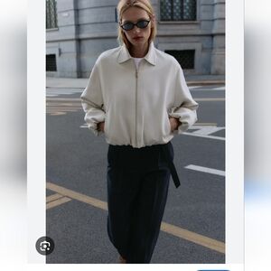 ZARA | Puffer Bomber Jacket Cream Zip Up Sz S
